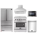 Forno 5-Piece Appliance Package - 30-Inch Electric Range, Wall Mount Range Hood, French Door Refrigerator, Dishwasher, and Microwave Drawer in Stainless Steel