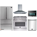 Forno 5-Piece Appliance Package - 36-Inch Dual Fuel Range, Refrigerator, Wall Mount Hood, Microwave Oven, & 3-Rack Dishwasher in Stainless Steel