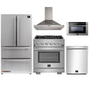 Forno 5-Piece Pro Appliance Package - 30-Inch Gas Range, Refrigerator, Wall Mount Hood, Microwave Drawer, & 3-Rack Dishwasher in Stainless Steel