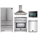 Forno 5-Piece Appliance Package - 30-Inch Gas Range, Refrigerator, Wall Mount Hood, Microwave Oven, & 3-Rack Dishwasher in Stainless Steel