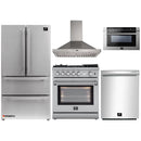 Forno 5-Piece Appliance Package - 30-Inch Gas Range with Air Fryer, Refrigerator, Wall Mount Hood, Microwave Drawer, & 3-Rack Dishwasher in Stainless Steel