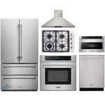 Thor Kitchen 6-Piece Pro Appliance Package - 30-Inch Gas Cooktop, Electric Wall Oven, Wall Mount Hood, Refrigerator, Dishwasher, & Microwave Drawer in Stainless Steel