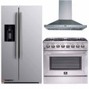 Forno 3-Piece Appliance Package - 36-Inch Dual Fuel Range, Refrigerator with Water Dispenser, & Wall Mount Hood in Stainless Steel