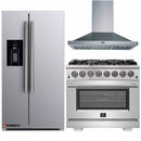 Forno 3-Piece Pro Appliance Package - 36-Inch Dual Fuel Range, Refrigerator with Water Dispenser, & Wall Mount Hood in Stainless Steel