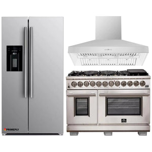 Forno 3-Piece Pro Appliance Package - 48-Inch Dual Fuel Range, Refrigerator with Water Dispenser, & Wall Mount Hood in Stainless Steel