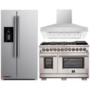 Forno 3-Piece Pro Appliance Package - 48-Inch Dual Fuel Range, Refrigerator with Water Dispenser, & Wall Mount Hood in Stainless Steel