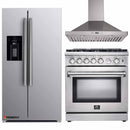 Forno 3-Piece Appliance Package - 30-Inch Gas Range, Refrigerator with Water Dispenser,& Wall Mount Hood in Stainless Steel