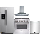 Forno 4-Piece Appliance Package - 36-Inch Dual Fuel Range, Refrigerator with Water Dispenser, Wall Mount Hood, & 3-Rack Dishwasher in Stainless Steel