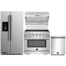 Forno 4-Piece Pro Appliance Package - 36-Inch Gas Range, Refrigerator with Water Dispenser, Wall Mount Hood with Backsplash, & 3-Rack Dishwasher in Stainless Steel