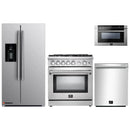 Forno 4-Piece Appliance Package - 30-Inch Gas Range, Refrigerator with Water Dispenser, Microwave Drawer, & 3-Rack Dishwasher in Stainless Steel