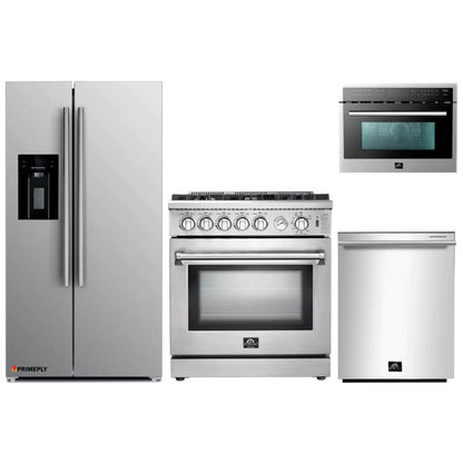 Forno 4-Piece Appliance Package - 30-Inch Gas Range, Refrigerator with Water Dispenser, Microwave Oven, & 3-Rack Dishwasher in Stainless Steel
