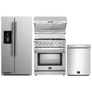 Forno 4-Piece Appliance Package - 30-Inch Gas Range, Refrigerator with Water Dispenser, Wall Mount Hood with Backsplash, & 3-Rack Dishwasher in Stainless Steel