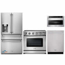 Thor Kitchen 4-Piece Appliance Package - 36-Inch Electric Range, Refrigerator with Water Dispenser, Dishwasher, & Microwave Drawer in Stainless Steel