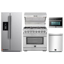 Forno 5-Piece Pro Appliance Package - 36-Inch Dual Fuel Range, Refrigerator with Water Dispenser, Wall Mount Hood with Backsplash, Microwave Oven, & 3-Rack Dishwasher in Stainless Steel