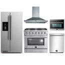 Forno 5-Piece Appliance Package - 36-Inch Gas Range, Refrigerator with Water Dispenser, Wall Mount Hood, Microwave Oven, & 3-Rack Dishwasher in Stainless Steel