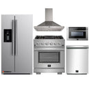 Forno 5-Piece Pro Appliance Package - 30-Inch Gas Range, Refrigerator with Water Dispenser, Wall Mount Hood, Microwave Drawer, & 3-Rack Dishwasher in Stainless Steel