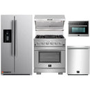 Forno 5-Piece Pro Appliance Package - 30-Inch Gas Range, Refrigerator with Water Dispenser, Wall Mount Hood with Backsplash, Microwave Oven, & 3-Rack Dishwasher in Stainless Steel