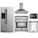 Forno 5-Piece Appliance Package - 30-Inch Gas Range, Refrigerator with Water Dispenser, Wall Mount Hood, Microwave Drawer, & 3-Rack Dishwasher in Stainless Steel