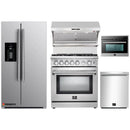 Forno 5-Piece Appliance Package - 30-Inch Gas Range, Refrigerator with Water Dispenser, Wall Mount Hood with Backsplash, Microwave Oven, & 3-Rack Dishwasher in Stainless Steel