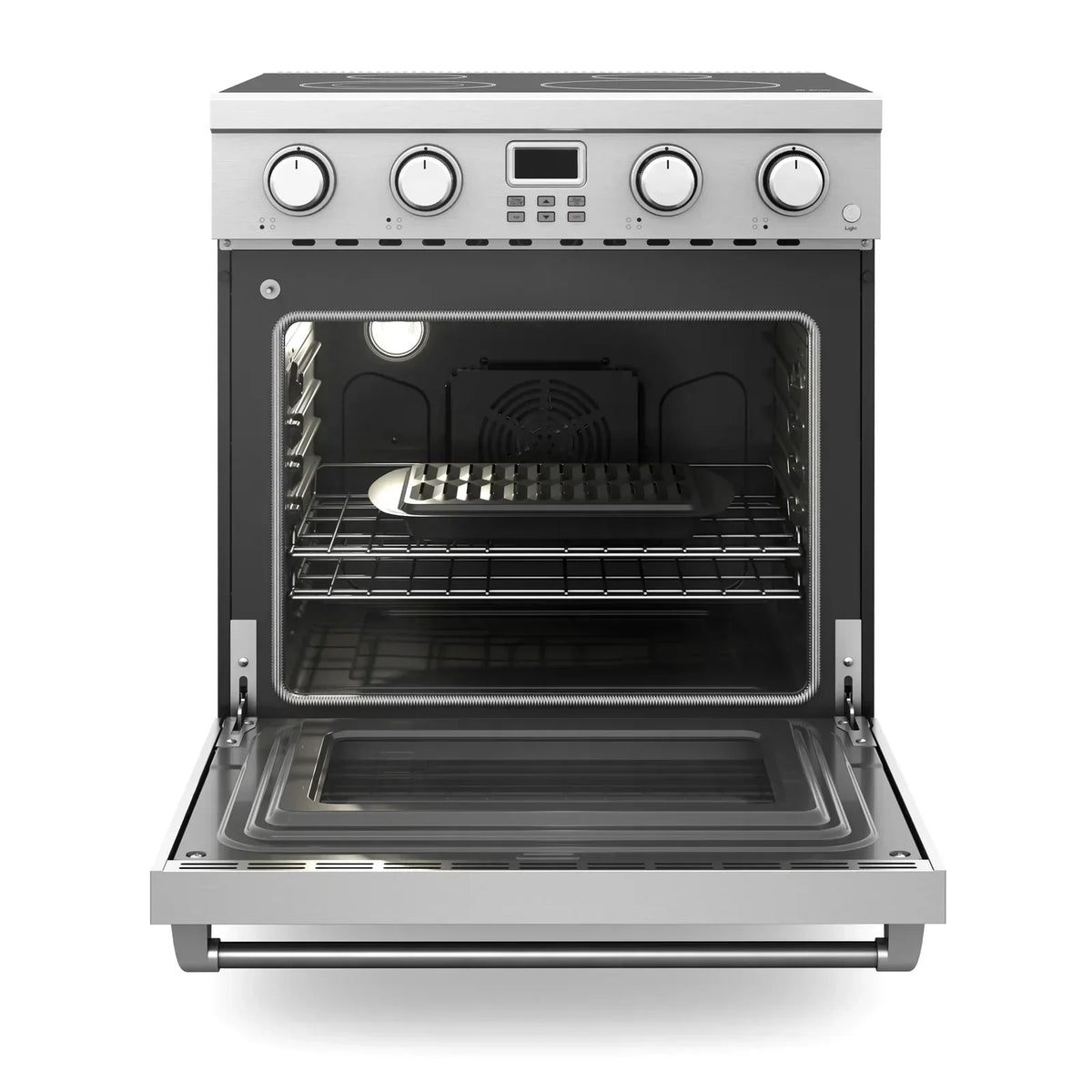 Thor Kitchen 4-Piece Appliance Package - 30-Inch Electric Range, Refrigerator with Water Dispenser, Dishwasher, and Microwave in Stainless Steel