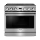 Thor Kitchen 5-Piece Appliance Package - 36-Inch Electric Range, Wall Mount Range Hood, Refrigerator with Water Dispenser, Dishwasher, and Microwave in Stainless Steel
