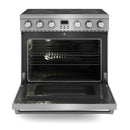 Thor Kitchen 4-Piece Appliance Package - 36-Inch Electric Range, Pro-Style Wall Mount Range Hood, Refrigerator with Water Dispenser, and Dishwasher in Stainless Steel