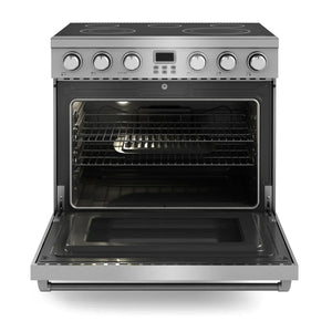 Thor Kitchen 4-Piece Appliance Package - 36-Inch Electric Range, Pro-Style Wall Mount Range Hood, Refrigerator, and Dishwasher in Stainless Steel