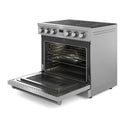 Thor Kitchen 5-Piece Appliance Package - 36-Inch Electric Range, Wall Mount Range Hood, Refrigerator with Water Dispenser, Dishwasher, and Microwave in Stainless Steel
