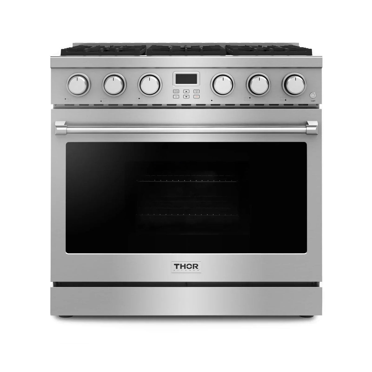Thor Kitchen 4-Piece Appliance Package - 36-Inch Gas Range, Refrigerator, Dishwasher, and Microwave in Stainless Steel
