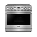 Thor Kitchen 4-Piece Appliance Package - 36-Inch Gas Range, Pro-Style Wall Mount Range Hood, Refrigerator with Water Dispenser, and Dishwasher in Stainless Steel
