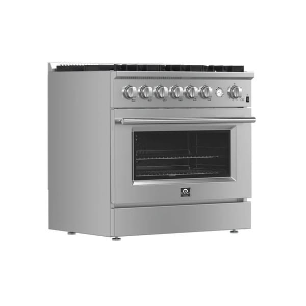 FORNO 3-Piece Appliance Package - 36-Inch Marco Gas Range, French Door Refrigerator, & Dishwasher in Stainless Steel FBDL-009-01CAUS - MyBBQDirect