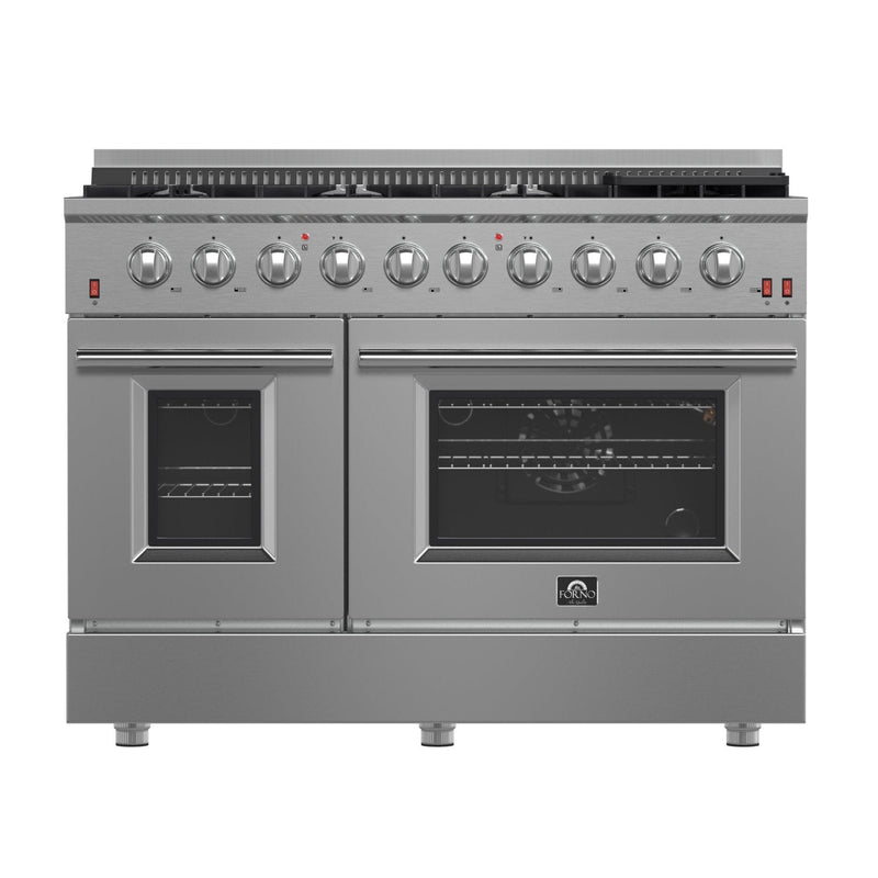 Forno Appliance Package - 48" Gas Range, Wall Mount Range Hood and 60" Refrigerator with Modern Grill Trim, FBDL-018-04CAUS
