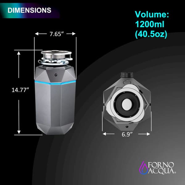 FORNO Acqua BrightDiamond 1HP Super Quiet Garbage Disposal Corded with Motion Sensor Cabinet Light & Pre-Wired Air Switch - MyBBQDirect