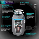 FORNO Acqua BrightDiamond 3/4HP Super Quiet Garbage Disposal Corded with Motion Sensor Cabinet Light & Pre-Wired Air Switch