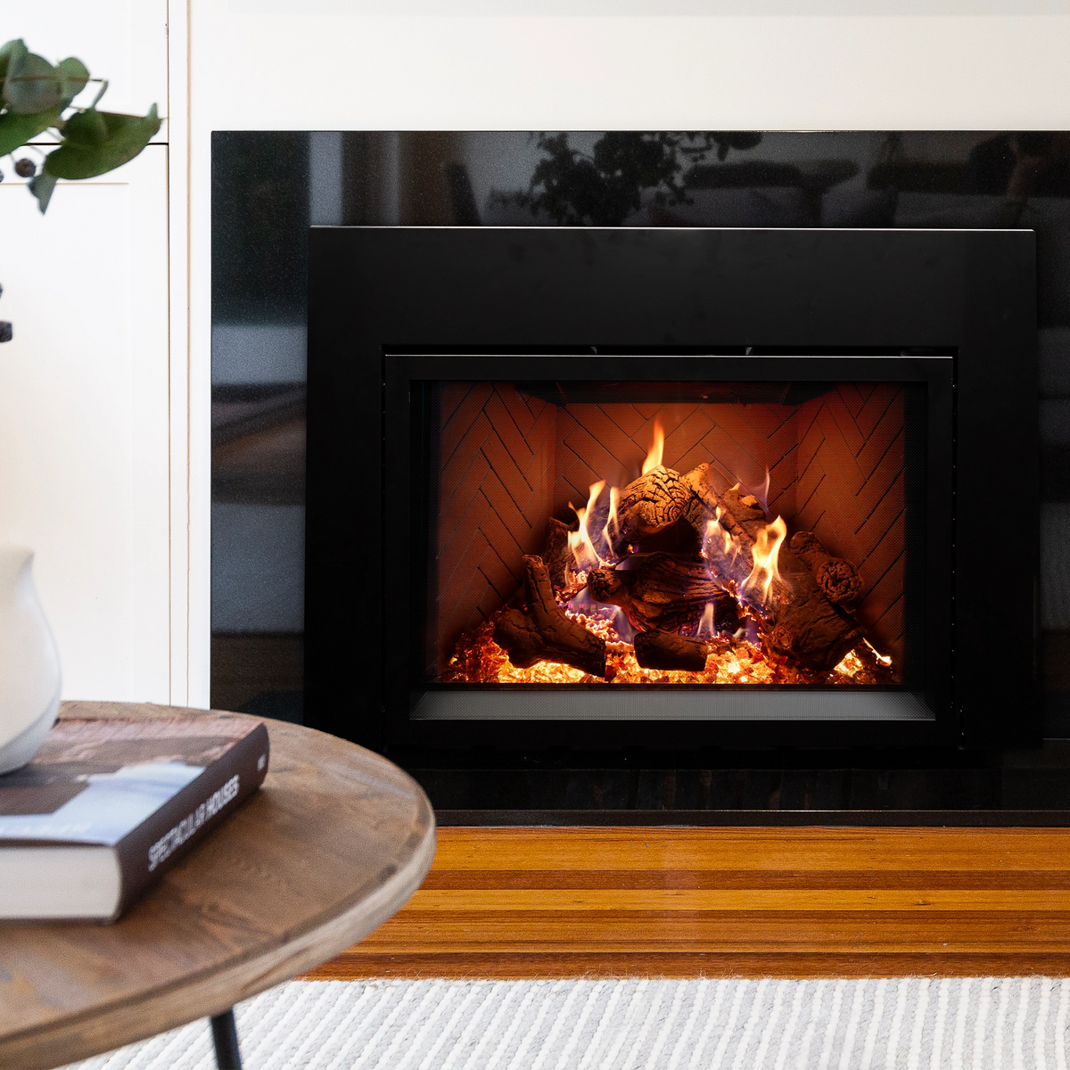 Empire Rainier gas insert in a living room fireplace
