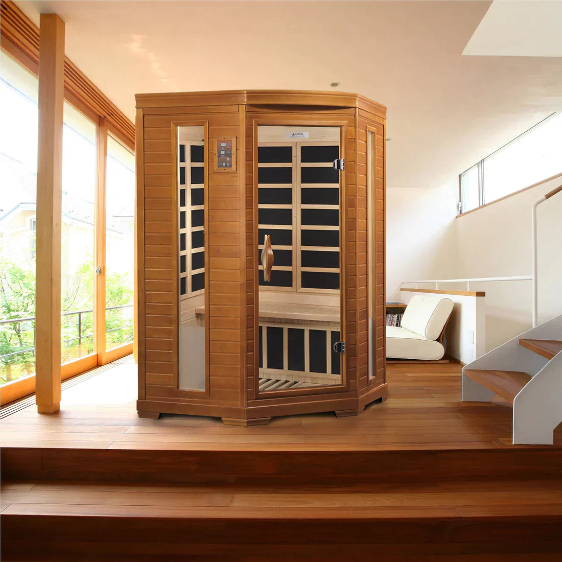 Golden Designs Dynamic Heming Elite 2-person Corner Ultra Low EMF Under 3MG FAR Infrared Sauna Canadian Hemlock - DYN-6225-02 Elite