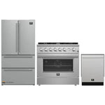 FORNO 3-Piece Appliance Package - 36-Inch Marco Gas Range, French Door Refrigerator, & Dishwasher in Stainless Steel FBDL-009-01CAUS - MyBBQDirect