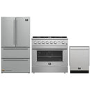 FORNO 3-Piece Appliance Package - 36-Inch Marco Gas Range, French Door Refrigerator, & Dishwasher in Stainless Steel FBDL-009-01CAUS - MyBBQDirect