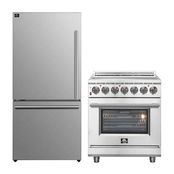 FORNO 2-Piece Appliance Package - 30-Inch Electric Range and 31-Inch Refrigerator, Left Hinge in Stainless Steel FBDL-013-02CAUS - MyBBQDirect