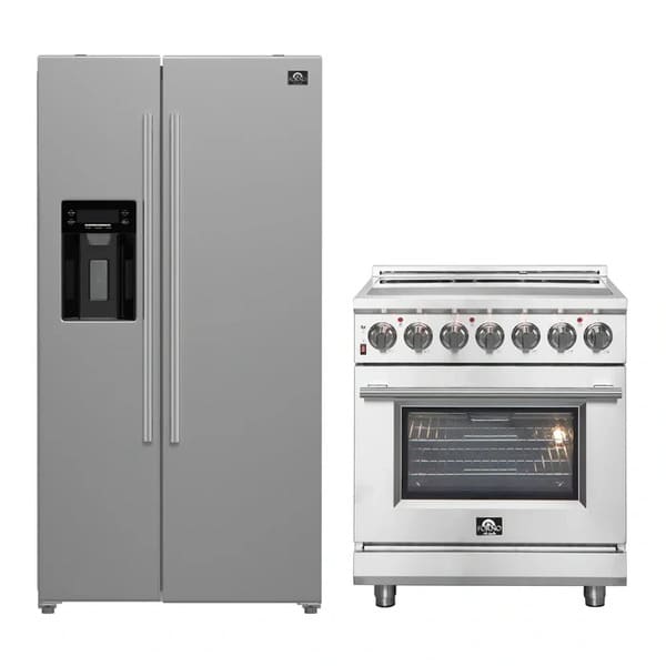 FORNO 2-Piece Appliance Package - 30-Inch Electric Range and 36-Inch Side by Side Refrigerator with Water Dispenser in Stainless Steel FBDL-013-04CAUS - MyBBQDirect