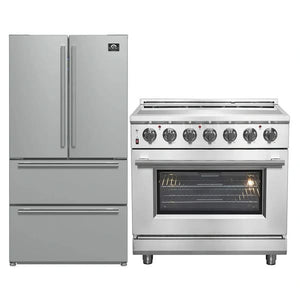 FORNO 2-Piece Appliance Package - 36-Inch Electric Range and 36-Inch French Door Refrigerator in Stainless Steel FBDL-013-08CAUS - MyBBQDirect