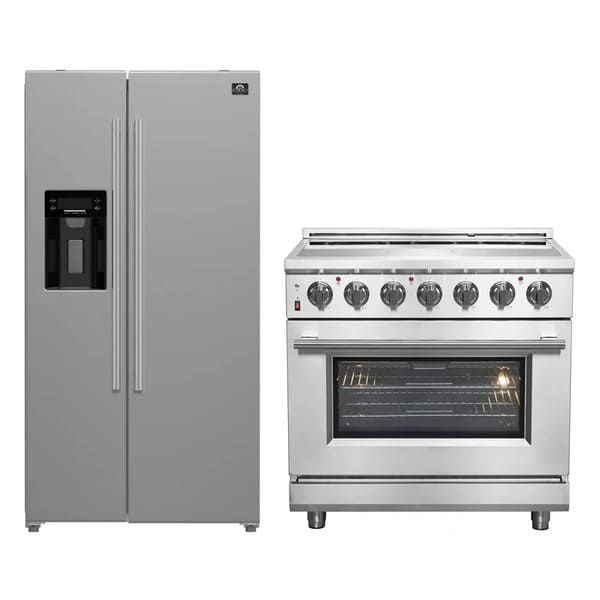 FORNO 2-Piece Appliance Package - 36-Inch Electric Range and 36-Inch Side by Side Refrigerator with Water Dispenser in Stainless Steel FBDL-013-09CAUS - MyBBQDirect