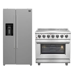 FORNO 2-Piece Appliance Package - 36-Inch Electric Range and 36-Inch Side by Side Refrigerator with Water Dispenser in Stainless Steel FBDL-013-09CAUS - MyBBQDirect