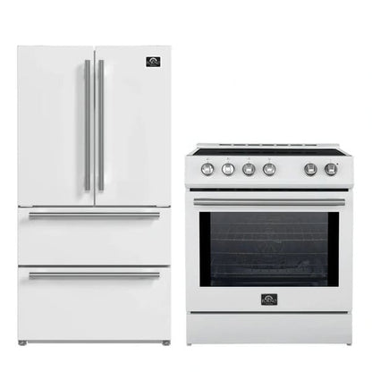 FORNO 2-Piece Appliance Package - 30-Inch Slide-In Induction Range and 36-Inch French Door Refrigerator in White with Stainless Steel Handle FBDL-014-08CAUS - MyBBQDirect