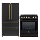FORNO 2-Piece Appliance Package - 30-Inch Slide-In Induction Range and 36-Inch French Door Refrigerator in Black with Antique Brass Handle FBDL-014-13CAUS