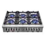 Forno 36″ Gas Rangetop ALTA QUALITA Pro-Style 6 Sealed Brass Burners - FCTGS5751-36