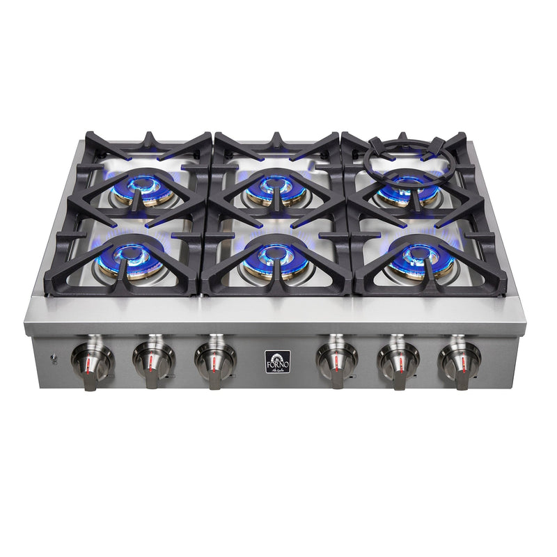 Forno 36″ Gas Rangetop ALTA QUALITA Pro-Style 6 Sealed Brass Burners - FCTGS5751-36
