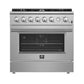 FORNO 3-Piece Appliance Package - 36-Inch Marco Gas Range, French Door Refrigerator, & Dishwasher in Stainless Steel FBDL-009-01CAUS - MyBBQDirect
