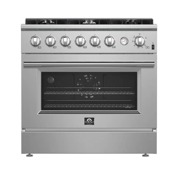 FORNO 3-Piece Appliance Package - 36-Inch Marco Gas Range, French Door Refrigerator, & Dishwasher in Stainless Steel FBDL-009-01CAUS - MyBBQDirect