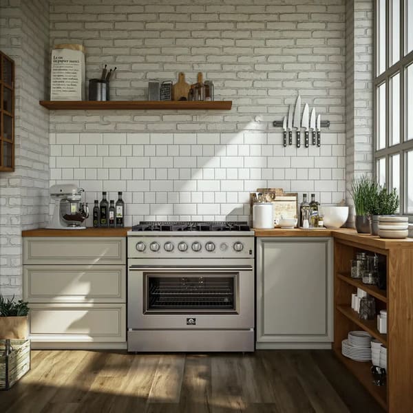 FORNO 3-Piece Appliance Package - 36-Inch Marco Gas Range, French Door Refrigerator, & Dishwasher in Stainless Steel FBDL-009-01CAUS - MyBBQDirect